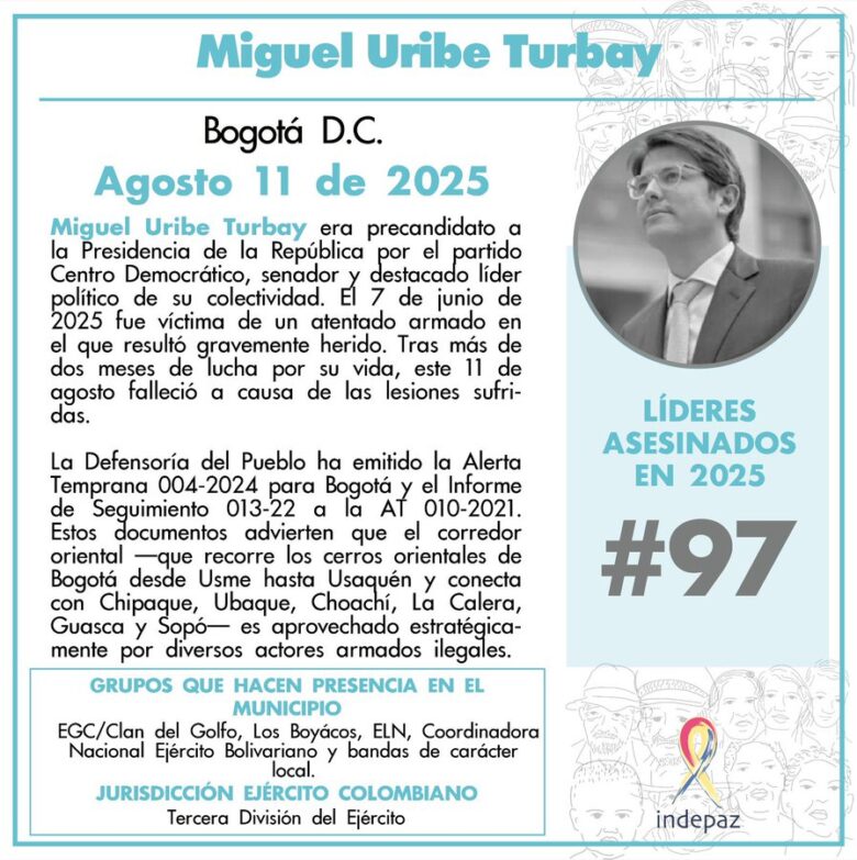 Miguel Uribe Turbay, le duele a Colombia que clama por la Vida y contra el odio